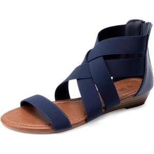 image:imageDREAM PAIRS Womens Elastic Ankle Strap Sandals Gladiator Strappy Low Wedges SandalsNavy