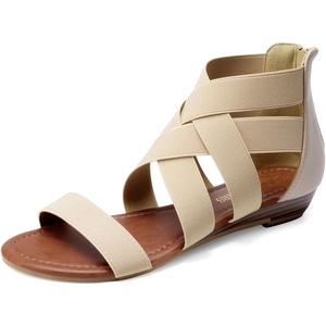 image:imageDREAM PAIRS Womens Elastic Ankle Strap Sandals Gladiator Strappy Low Wedges SandalsNude