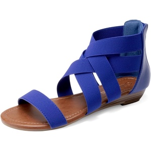 image:imageDREAM PAIRS Womens Elastic Ankle Strap Sandals Gladiator Strappy Low Wedges SandalsRoyalBlue