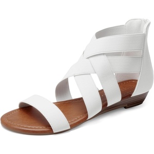 image:imageDREAM PAIRS Womens Elastic Ankle Strap Sandals Gladiator Strappy Low Wedges SandalsWhite