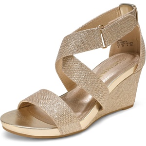 image:imageDREAM PAIRS Womens Elastic Ankle Strap Wedge SandalsGoldGlitter