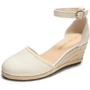 image:imageDREAM PAIRS Womens Espadrilles Closed Toe Ankle Strap Dressy Platform Wedge SandalsBeigecanvas