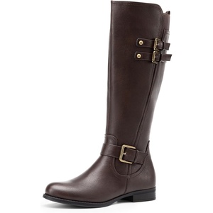 image:imageDREAM PAIRS Womens Knee High Riding Pirate Boots Comfortable Low Chunky Heel Flat Motorcycle Buckle Boots for WomenBrown