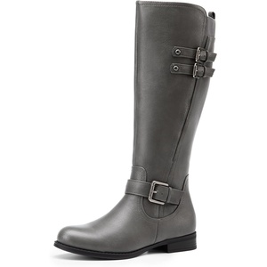 image:imageDREAM PAIRS Womens Knee High Riding Pirate Boots Comfortable Low Chunky Heel Flat Motorcycle Buckle Boots for WomenGrey