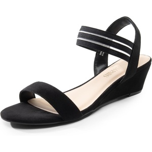 image:imageDREAM PAIRS Womens Low Heel Wedge Sandals Comfortable SlipOn Elastic Ankle Strap Summer Business Casual Dress ShoesBlacksuede
