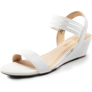 image:imageDREAM PAIRS Womens Low Heel Wedge Sandals Comfortable SlipOn Elastic Ankle Strap Summer Business Casual Dress ShoesWhitepu