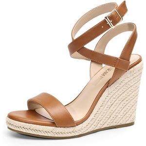 image:imageDREAM PAIRS Womens Open Toe Espadrilles Dressy Platform Sandals Buckle Ankle Strap Stylish Wedges Summer Dressy SandalsBrownpu