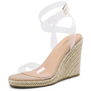 image:imageDREAM PAIRS Womens Open Toe Espadrilles Dressy Platform Sandals Buckle Ankle Strap Stylish Wedges Summer Dressy SandalsClearNudePu