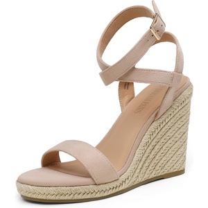 image:imageDREAM PAIRS Womens Open Toe Espadrilles Dressy Platform Sandals Buckle Ankle Strap Stylish Wedges Summer Dressy SandalsNudeSuede