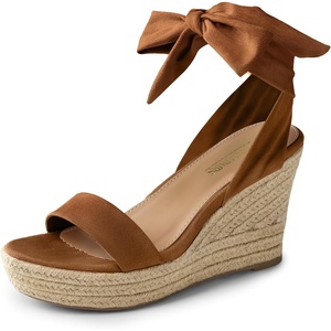 image:imageDREAM PAIRS Womens Open Toe Espadrilles Wedges Tie Lace Up Cute Ankle Strap Platform Sandals Dressy ShoesBrownsuede