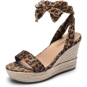 image:imageDREAM PAIRS Womens Open Toe Espadrilles Wedges Tie Lace Up Cute Ankle Strap Platform Sandals Dressy ShoesLeopardsuede