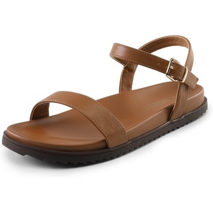 image:imageDREAM PAIRS Womens Open Toe Flat Sandals Cute One Band Comfort Arch Support SandalsBrown