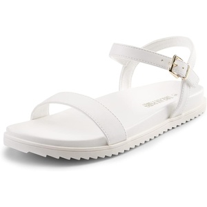 image:imageDREAM PAIRS Womens Open Toe Flat Sandals Cute One Band Comfort Arch Support SandalsWhite