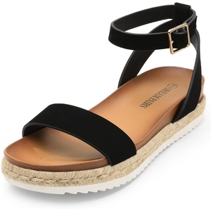 image:imageDREAM PAIRS Womens Open Toe Platform Espadrille Wedge Sandals Comfortable One Band Dressy Casual Sandals for WomenBlackNubuck