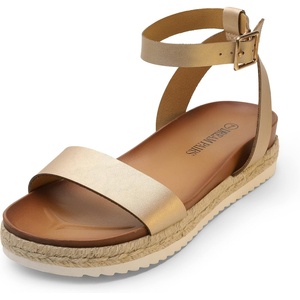 image:imageDREAM PAIRS Womens Open Toe Platform Espadrille Wedge Sandals Comfortable One Band Dressy Casual Sandals for WomenGoldPu
