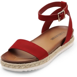 image:imageDREAM PAIRS Womens Open Toe Platform Espadrille Wedge Sandals Comfortable One Band Dressy Casual Sandals for WomenRedSuede