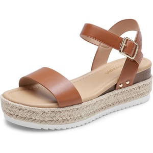 image:imageDREAM PAIRS Womens Platform Espadrilles Wedge Sandals Comfortable Open Toe One Band Sandals for Women Dressy Casual SummerBrown