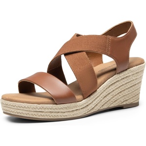 image:imageDREAM PAIRS Womens Platform Espadrilles Wedge Sandals Slip on Elastic Ankle Strap Sandals for Women Casual Dressy SummerCamelpu
