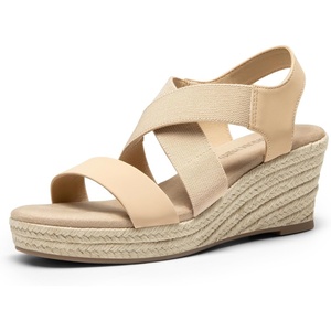 image:imageDREAM PAIRS Womens Platform Espadrilles Wedge Sandals Slip on Elastic Ankle Strap Sandals for Women Casual Dressy SummerNudenubuck