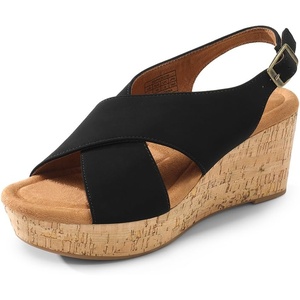 image:imageDREAM PAIRS Womens Platform Wedge Heel Sandals Comfortable Ankle Strap Sandals for Women Casual Dressy SummerSize 10BlackNubuckSDPW2411W