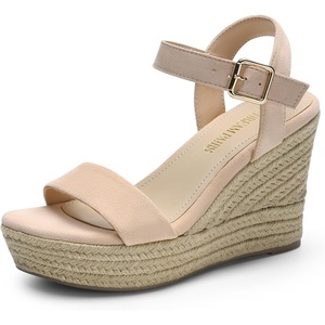 image:imageDREAM PAIRS Womens Platform Wedges Sandals Comfortable Open Toe Espadrilles Sandals Dressy Buckle Ankle Strap Summer ShoesAll Nude