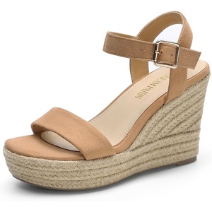 image:imageDREAM PAIRS Womens Platform Wedges Sandals Comfortable Open Toe Espadrilles Sandals Dressy Buckle Ankle Strap Summer ShoesCamel