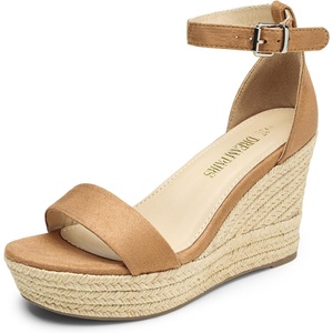 image:imageDREAM PAIRS Womens Platform Wedges Sandals Comfortable Open Toe Espadrilles Sandals Dressy Buckle Ankle Strap Summer ShoesKhaki
