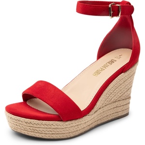 image:imageDREAM PAIRS Womens Platform Wedges Sandals Comfortable Open Toe Espadrilles Sandals Dressy Buckle Ankle Strap Summer ShoesRedsuede