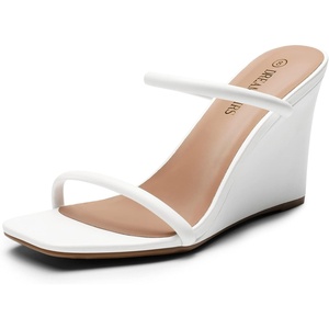 image:imageDREAM PAIRS Womens Slides Wedge Sandals Two Strap Square Open Toe Dress ShoesWhite