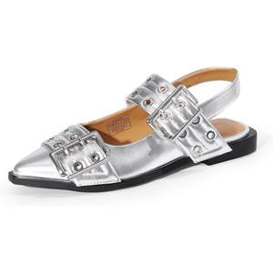 image:imageDREAM PAIRS Womens Slingback Ballet Flats Pointed Toe Buckle Comfortable Dress Slipon Flat ShoesSilver