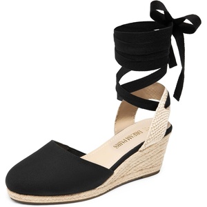 image:imageDREAM PAIRS Womens Wedge Sandals Platform Close Toe Espadrilles Strappy Lace Up Sandals Cute Fashion Comfortable Dressy Beach Vocation Summer ShoesBlackcanvas