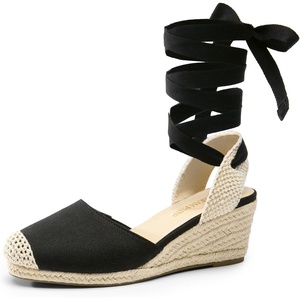 image:imageDREAM PAIRS Womens Wedge Sandals Platform Close Toe Espadrilles Strappy Lace Up Sandals Cute Fashion Comfortable Dressy Beach Vocation Summer ShoesBlackBeigecanvas