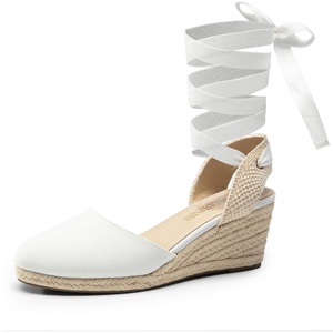 image:imageDREAM PAIRS Womens Wedge Sandals Platform Close Toe Espadrilles Strappy Lace Up Sandals Cute Fashion Comfortable Dressy Beach Vocation Summer ShoesWhitecanvas