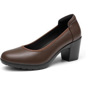 image:imageDREAM PAIRS Womens Chunky Closed Toe Low Block Heels Work Pumps Comfortable Round Toe Dress Wedding ShoesBrown