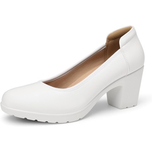 image:imageDREAM PAIRS Womens Chunky Closed Toe Low Block Heels Work Pumps Comfortable Round Toe Dress Wedding ShoesWhite