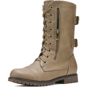 image:imageDREAM PAIRS Womens Mid Calf Builtin Wallet Pocket Lace up Military Combat BootsTerrankhaki