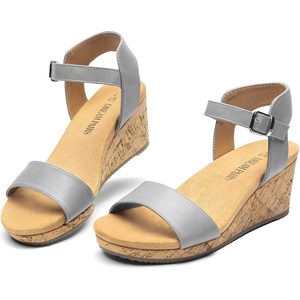 image:imageDREAM PAIRS Womens Cushioned Platform Wedge SandalsGreyPu