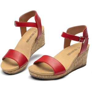 image:imageDREAM PAIRS Womens Cushioned Platform Wedge SandalsRedPu