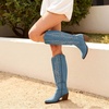 image:imageDREAM PAIRS Womens Cowboy Knee High Chunky Heel BootsDenim Blue