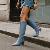 image:imageDREAM PAIRS Womens Cowboy Knee High Chunky Heel BootsDenim Blue
