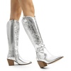 image:imageDREAM PAIRS Womens Cowboy Knee High Chunky Heel BootsMetallic Silver