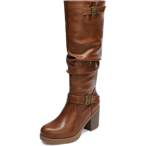 image:imageDREAM PAIRS Womens Chunky Heel Knee High Tall BootsTan