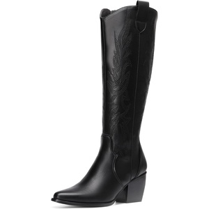 image:imageDREAM PAIRS Womens Cowboy Knee High Chunky Heel BootsBlackPu