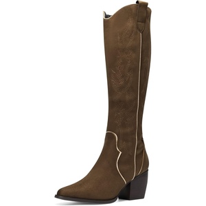 image:imageDREAM PAIRS Womens Cowboy Knee High Chunky Heel BootsBrownSuede