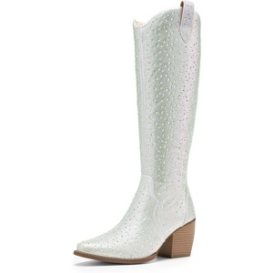 image:imageDREAM PAIRS Womens Cowboy Knee High Chunky Heel BootsSilverrhinestone