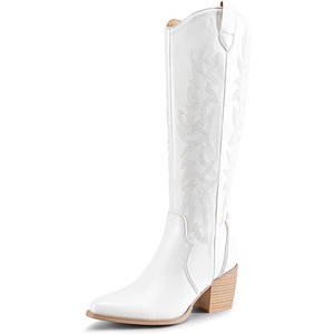 image:imageDREAM PAIRS Womens Cowboy Knee High Chunky Heel BootsWhite