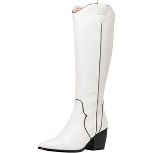 image:imageDREAM PAIRS Womens Cowboy Knee High Chunky Heel BootsWhitePu