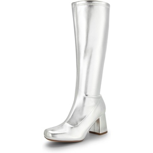 image:imageDREAM PAIRS Womens Gogo Boots Chunky Knee High BootsMetallic Silver