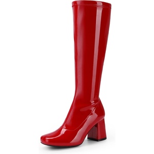 image:imageDREAM PAIRS Womens Gogo Boots Chunky Knee High BootsRedPatentPu