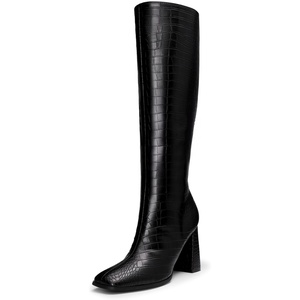 image:imageDREAM PAIRS Womens Knee High Square Toe Heel BootsBlackcroco